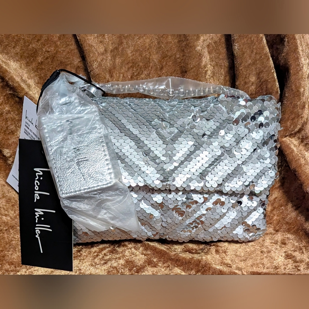 Nicole Miller Silver Crossbody Bag Elegant Metallic Finish